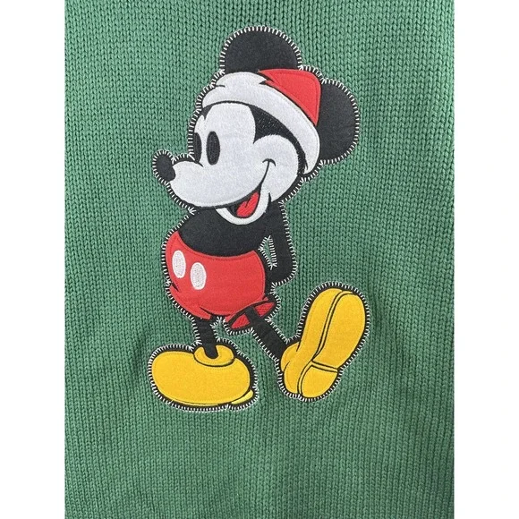 The Disney Store Mickey Mouse Crewneck Knit Sweater XL Green Applique Unisex - Picture 3 of 6